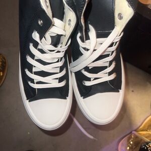 Wild Diva Black and Cream High-Top Sneakers
